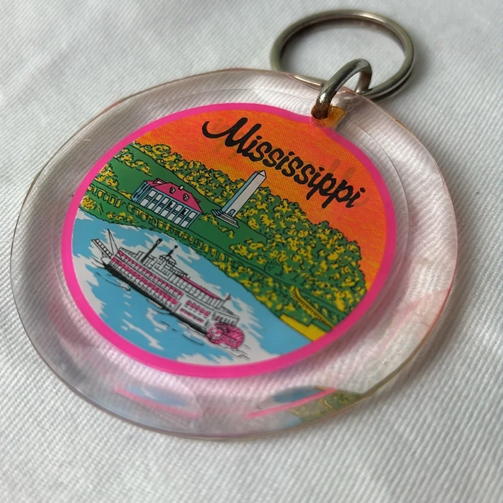 Cute resin vintage gift shop Mississippi keychain. Two sided.